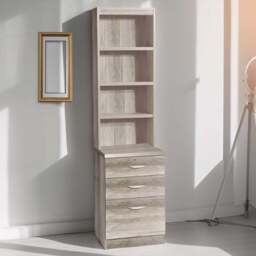R White Cabinets 3 Drawer 4 Shelf Grey Storage Unit with Hutch - Size: 182.8 x 47.9 x 54cm - Wilko