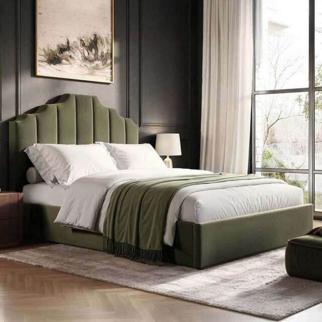 Flair Margot Double Khaki Green Velvet Ottoman Bed - Wilko - image 1
