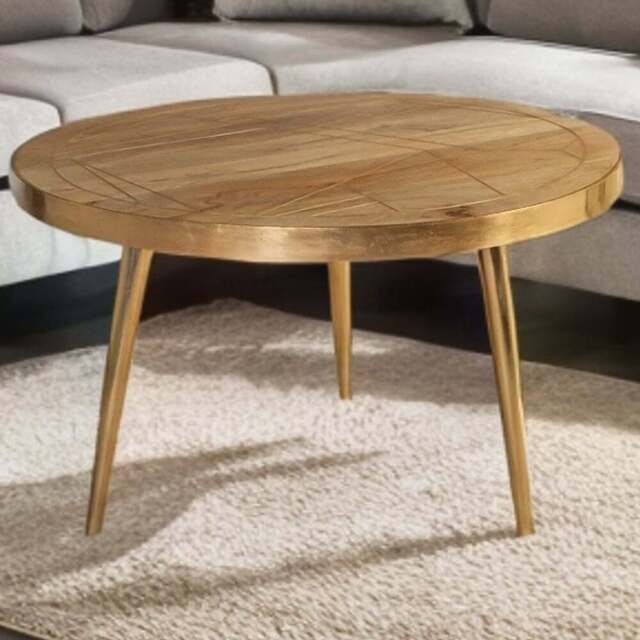 Brooklyn Huyen Light Gold Round Coffee Table - Brown - Wilko - image 1
