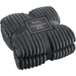 Velosso Charcoal Plain Corduroy Throw 127 x 152cm - Size: 127 x 152 x 1cm - Wilko
