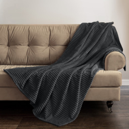 Velosso Charcoal Plain Corduroy Throw 127 x 152cm - Size: 127 x 152 x 1cm - Wilko - thumbnail 3
