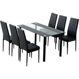 Kosy Koala 6 Seater Glass and Faux Leather Striped Design Dining Set Black - Portland - Wilko - thumbnail 3