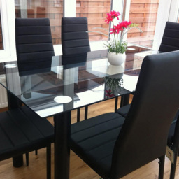 Kosy Koala 6 Seater Glass and Faux Leather Striped Design Dining Set Black - Portland - Wilko - thumbnail 4