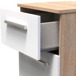 Crowndale Contrast 3 Drawer White and Bardolino Oak Bedside Cabinet Ready Assembled - Wilko - thumbnail 7