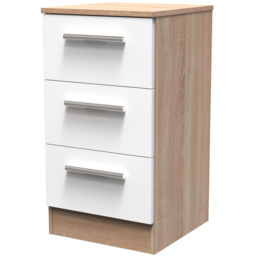 Crowndale Contrast 3 Drawer White and Bardolino Oak Bedside Cabinet Ready Assembled - Wilko - thumbnail 3