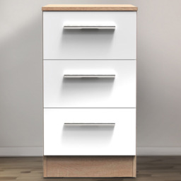 Crowndale Contrast 3 Drawer White and Bardolino Oak Bedside Cabinet Ready Assembled - Wilko - thumbnail 1