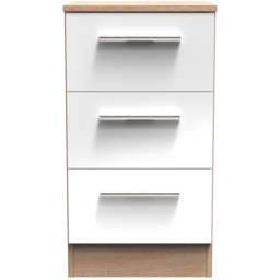 Crowndale Contrast 3 Drawer White and Bardolino Oak Bedside Cabinet Ready Assembled - Wilko - thumbnail 4