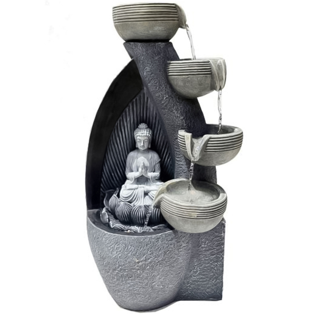 Tranquillity Buddha Pouring Pots Solar Powered LED Water Feature - Size: 60 x 23 x 29cm - Grey - Wilko - image 1