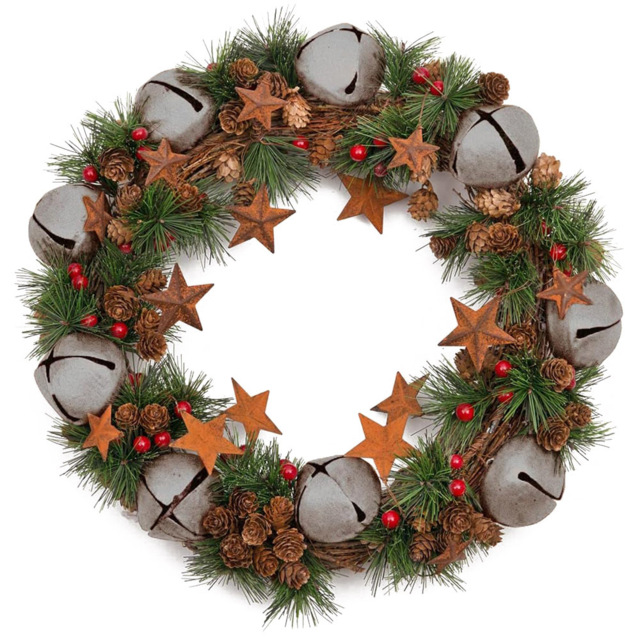 Shatchi Christmas Wreath with Pine and Green Stars - Silver - Wilko - image 1