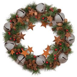 Shatchi Christmas Wreath with Pine and Green Stars - Silver - Wilko