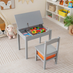 Costway Kids Grey Table and Chair Set with Hidden Space and Hook - Size: 68 x 48 x 18cm - Wilko - thumbnail 6