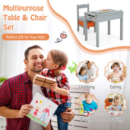 Costway Kids Grey Table and Chair Set with Hidden Space and Hook - Size: 68 x 48 x 18cm - Wilko - thumbnail 7