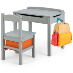 Costway Kids Grey Table and Chair Set with Hidden Space and Hook - Size: 68 x 48 x 18cm - Wilko - thumbnail 3