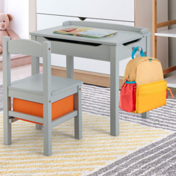 Costway Kids Grey Table and Chair Set with Hidden Space and Hook - Size: 68 x 48 x 18cm - Wilko - thumbnail 1