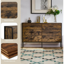 Vida Designs Brooklyn 6 Drawer Dark Wood Rustic Metal Frame Chest of Drawers - Brown - Wilko - thumbnail 7