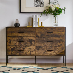 Vida Designs Brooklyn 6 Drawer Dark Wood Rustic Metal Frame Chest of Drawers - Brown - Wilko - thumbnail 4