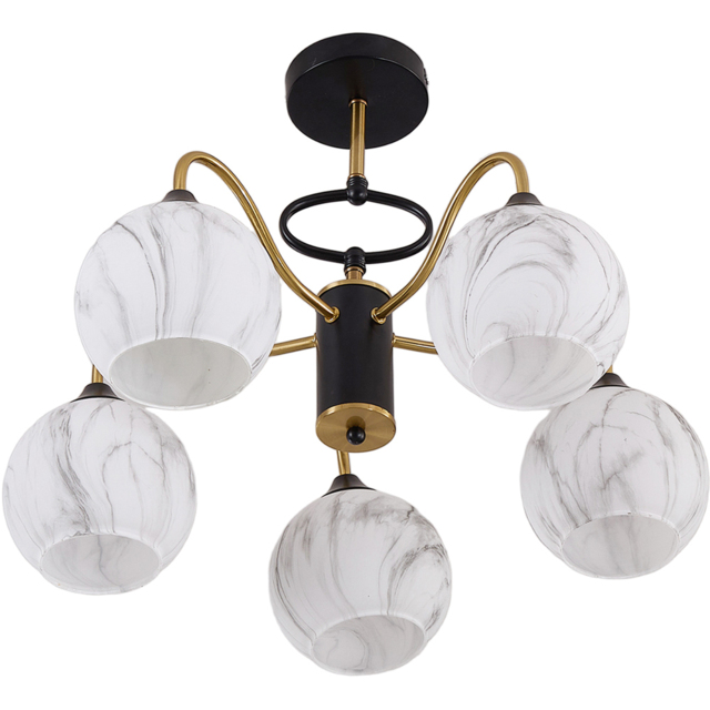 Living and Home Screw E27 Black and Gold 5 Marble Effect Glass Semi Flush Mount Ceiling Light - Size: 41 x 56 x 56cm - Multi - Wilko - image 1