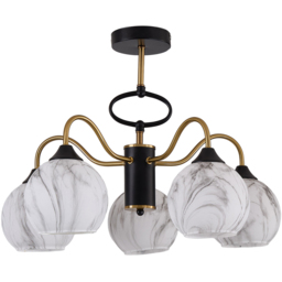 Living and Home Screw E27 Black and Gold 5 Marble Effect Glass Semi Flush Mount Ceiling Light - Size: 41 x 56 x 56cm - Multi - Wilko - thumbnail 4
