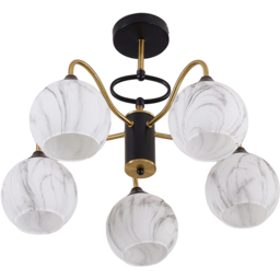 Living and Home Screw E27 Black and Gold 5 Marble Effect Glass Semi Flush Mount Ceiling Light - Size: 41 x 56 x 56cm - Multi - Wilko
