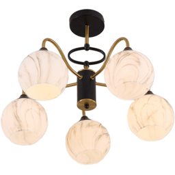 Living and Home Screw E27 Black and Gold 5 Marble Effect Glass Semi Flush Mount Ceiling Light - Size: 41 x 56 x 56cm - Multi - Wilko - thumbnail 5