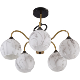Living and Home Screw E27 Black and Gold 5 Marble Effect Glass Semi Flush Mount Ceiling Light - Size: 41 x 56 x 56cm - Multi - Wilko - thumbnail 3