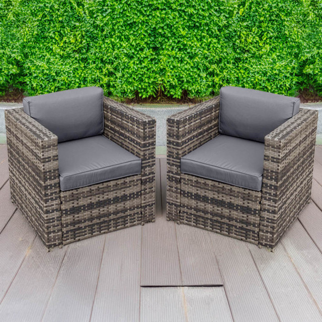 Oseasons Malta Set of 2 Walnut Grey Rattan Chair - Size: 76 x 164 x 65cm - Brown - Wilko - image 1