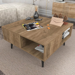 Decorotika Ronas Single Shelf Walnut Square Coffee Table - Size: 46.5 x 89.6 x 89.6cm - Brown - Wilko - thumbnail 4