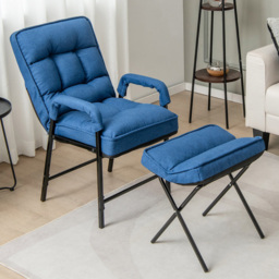 Costway Blue Linen Accent Armchair with Ottoman - Size: Single - Wilko