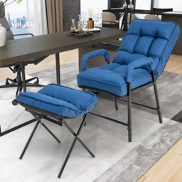 Costway Blue Linen Accent Armchair with Ottoman - Size: Single - Wilko - thumbnail 4