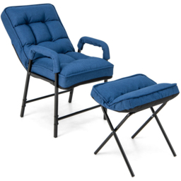 Costway Blue Linen Accent Armchair with Ottoman - Size: Single - Wilko - thumbnail 3