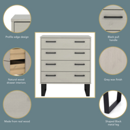 Core Products Texas 4 Drawer Grey Waxed Pine Chest of Drawers - Wilko - thumbnail 6