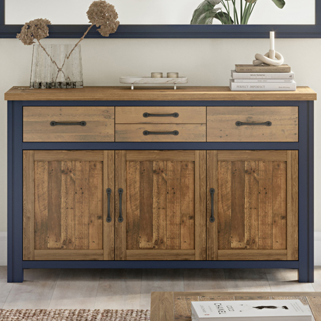 Baumhaus Splash of Blue 3 Door 4 Drawer Wooden Blue Sideboard - Wilko - image 1