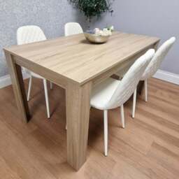 Kosy Koala 4 Seater Faux Leather Gem Pattern Dining Set Light Oak and White - Multi - Portland - Wilko
