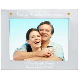 Personalised Memento Personalised Silver Golden Anniversary Landscape Photo Frame 5 x 7 inch - Wilko