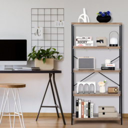 Costway 4 Shelf Grey Wooden Bookshelf - Size: 5 Shelf - Wilko - thumbnail 5