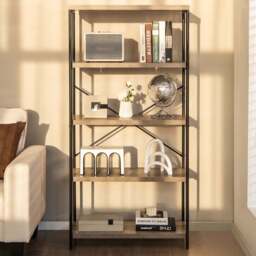 Costway 4 Shelf Grey Wooden Bookshelf - Size: 5 Shelf - Wilko