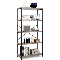 Costway 4 Shelf Grey Wooden Bookshelf - Size: 5 Shelf - Wilko - thumbnail 4