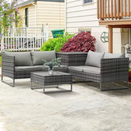 Outsunny 4 Seater Grey Rattan Wicker Corner Sofa Lounge Set - Wilko - thumbnail 1
