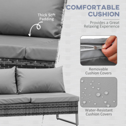 Outsunny 4 Seater Grey Rattan Wicker Corner Sofa Lounge Set - Wilko - thumbnail 7