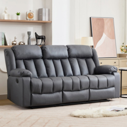 Artemis Home Sheridan 3 Seater Grey Leather Manual Recliner Sofa with Central Console - Wilko - thumbnail 5