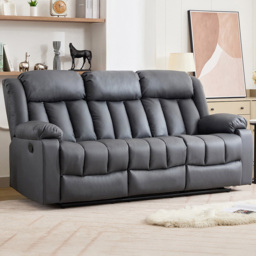 Artemis Home Sheridan 3 Seater Grey Leather Manual Recliner Sofa with Central Console - Wilko - thumbnail 1