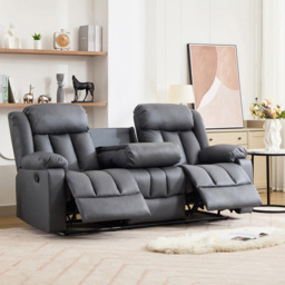 Artemis Home Sheridan 3 Seater Grey Leather Manual Recliner Sofa with Central Console - Wilko - thumbnail 4
