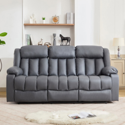 Artemis Home Sheridan 3 Seater Grey Leather Manual Recliner Sofa with Central Console - Wilko - thumbnail 3