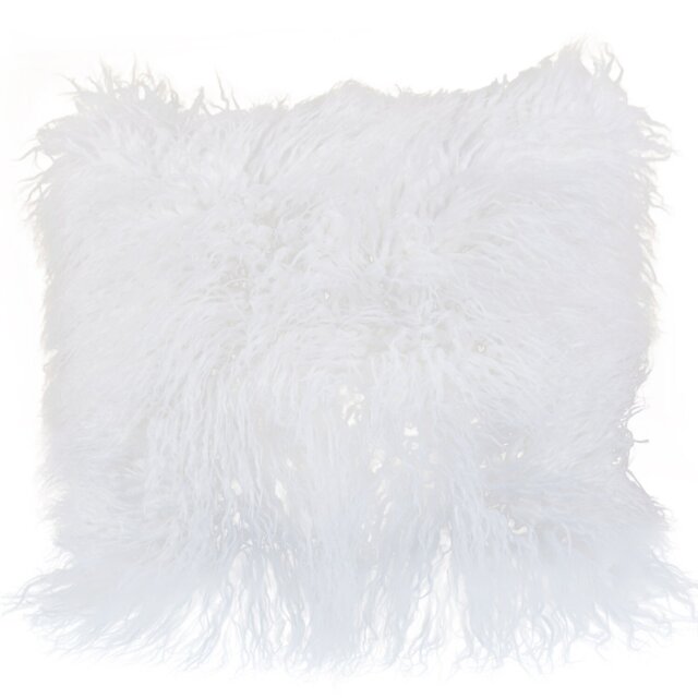 Divante Mongolian Faux Fur Cushion - White - Wilko