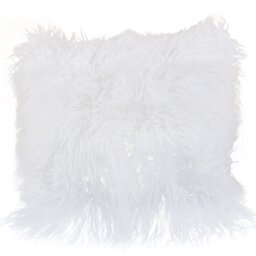 Divante Mongolian Faux Fur Cushion - White - Wilko