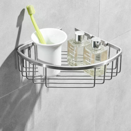 Nes Home Single Shelf Chrome Wired Corner Shower Caddy - Size: 5 x 20 x 20cm - Silver - Wilko - thumbnail 3