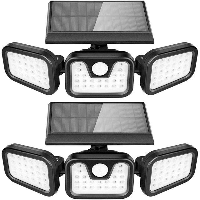 Garden Gear 74 LED Motion Sensor Super Bright Solar Security Light 2 Pack - Size: 9 x 28 x 13cm - Black - Wilko - image 1
