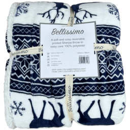 Bellissimo Nordic Navy Sherpa Fleece Throw 130 x 180cm - Size: 180 x 130cm - Blue - Wilko - thumbnail 4