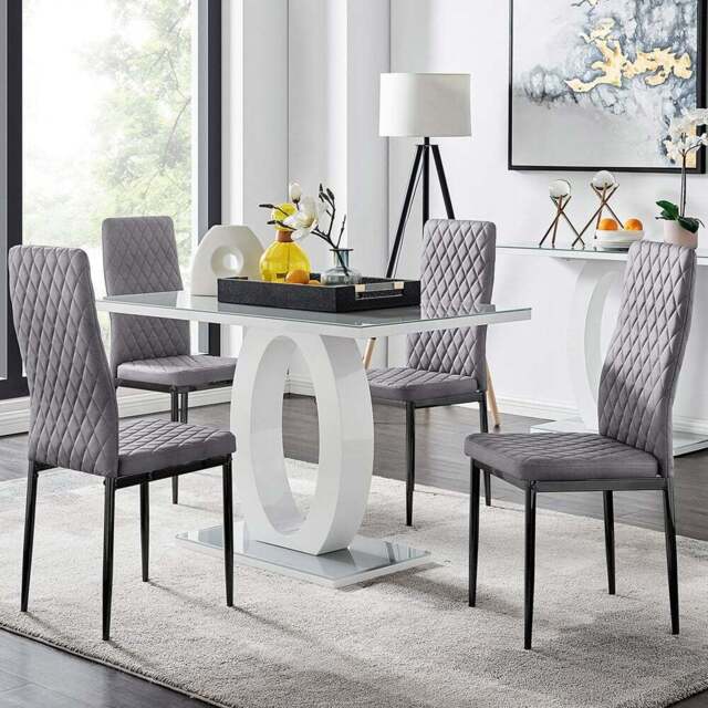 Furniturebox Lucia Valera 4 Seater Dining Set Grey Gloss and Black - Wilko - image 1