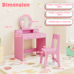 Costway 4 Drawer Single Shelf Pink Kids Vanity Set - Size: 70 x 40 x 110cm - Wilko - thumbnail 6